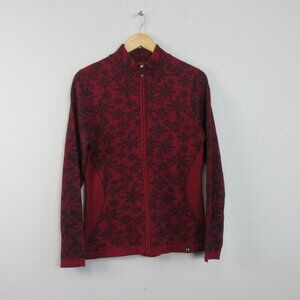 Neve Women Full Zip Sweater M Red Merino Wool Snowflake Maya Performance 292